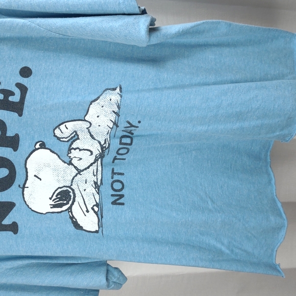 Peanuts Snoopy T Shirt Short Sleeve Size Large 50/50 cotton poly Blue Cut Hem - Picture 3 of 7